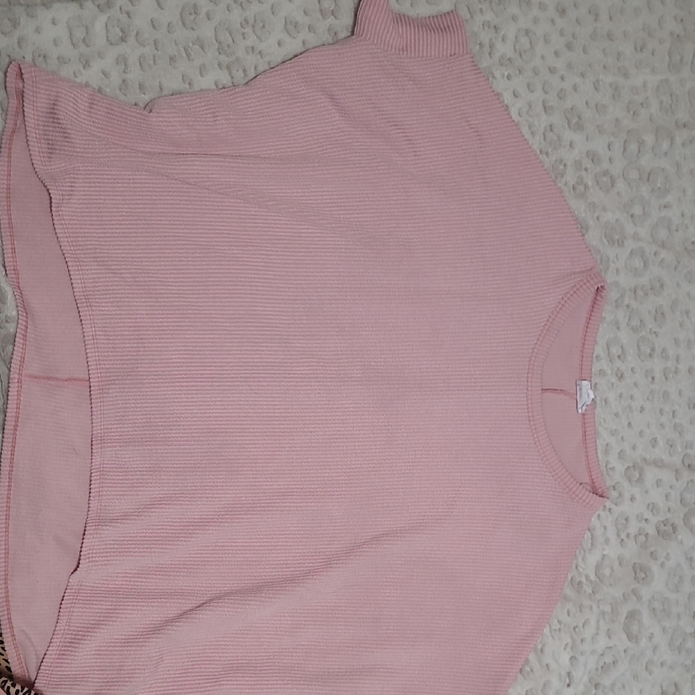 ANDREE BY UNIT Pink Boxy Ribbed Short Sleeve Dolman Sleeves